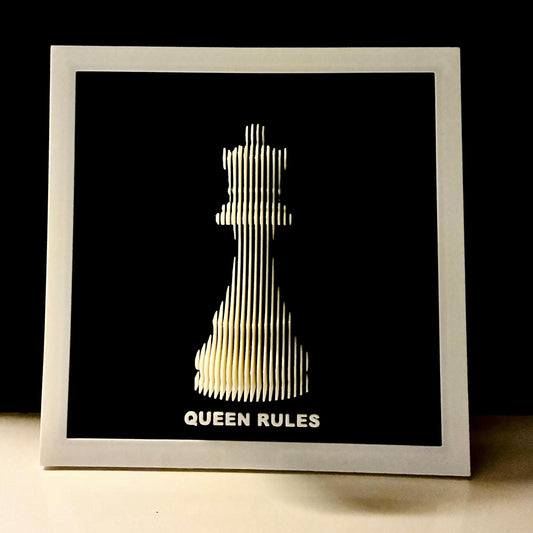 Personalized Power Piece | Queen Rules | 3D Chess Queen Wall Frame | Queen in Motion | Rule Like a Queen
